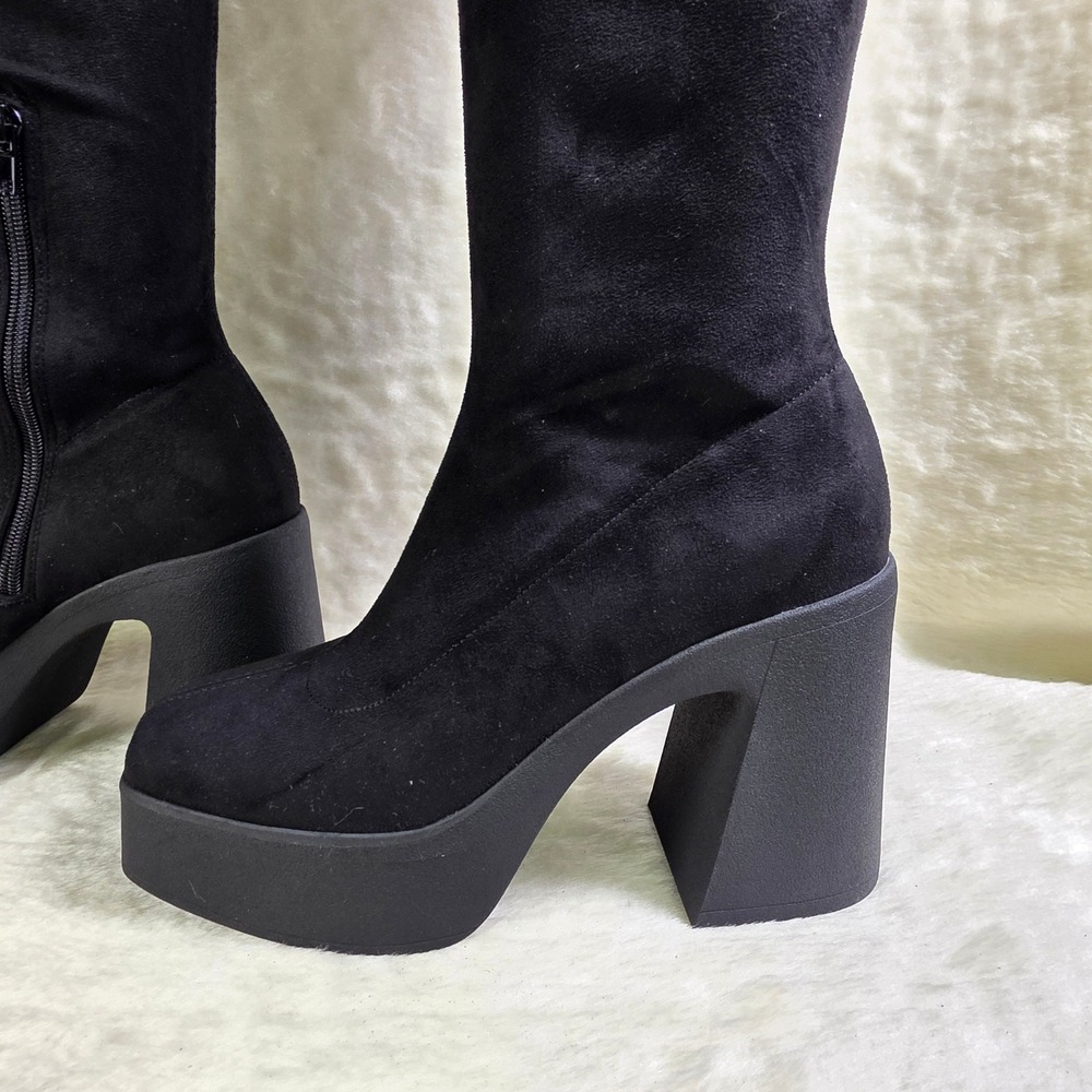 Katy Perry Tall Knee High Boots Stretch Fitted Black Platform Womens 9 NEW - Picture 3 of 8
